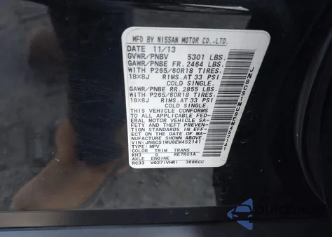 2014 Infiniti Qx70 z USA, uszkodzony, nr VIN JN8CS1MU9EM452141